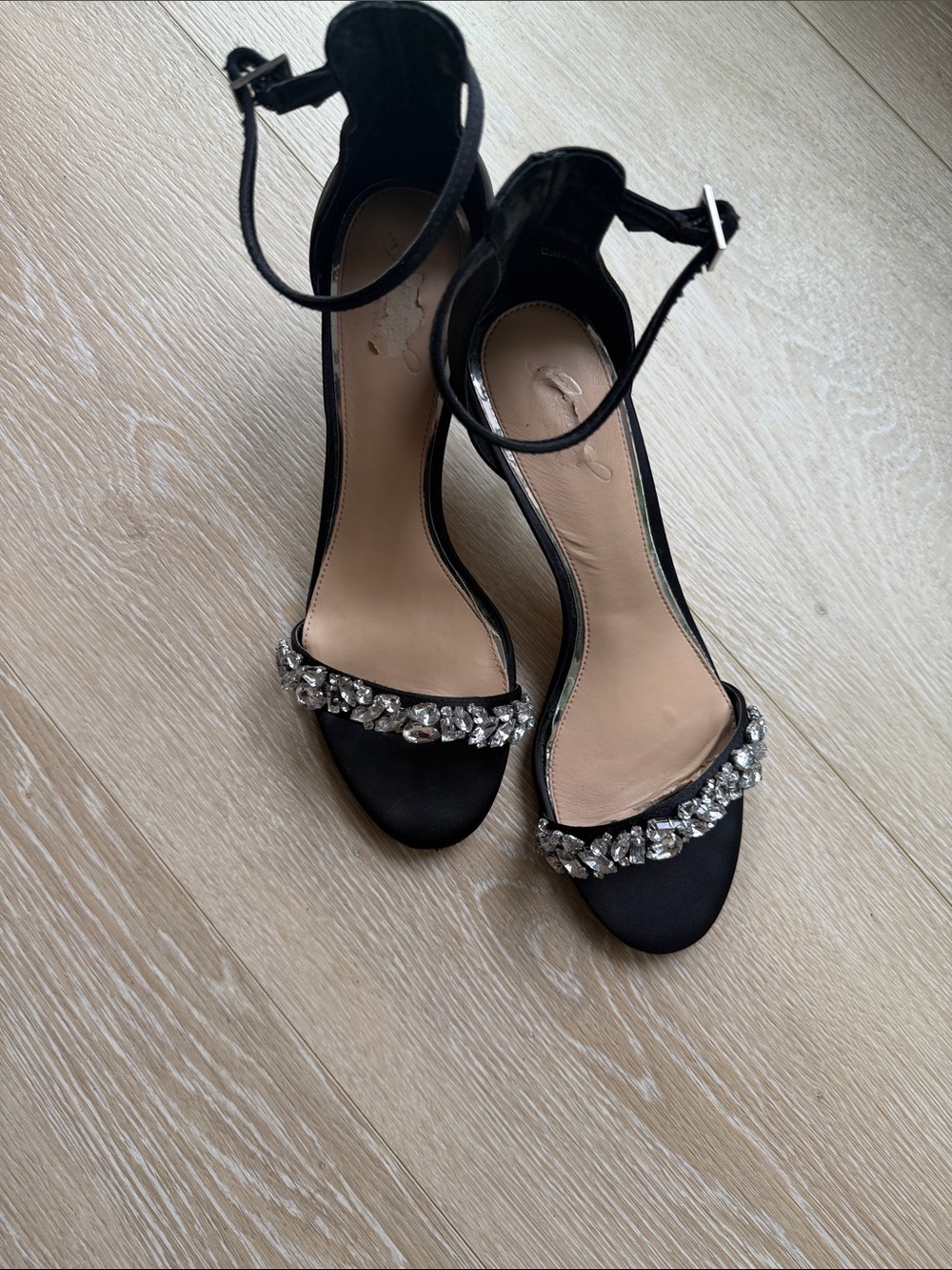 Badgley Mischka Women’s Black Embellished Ankle-Strap Heels